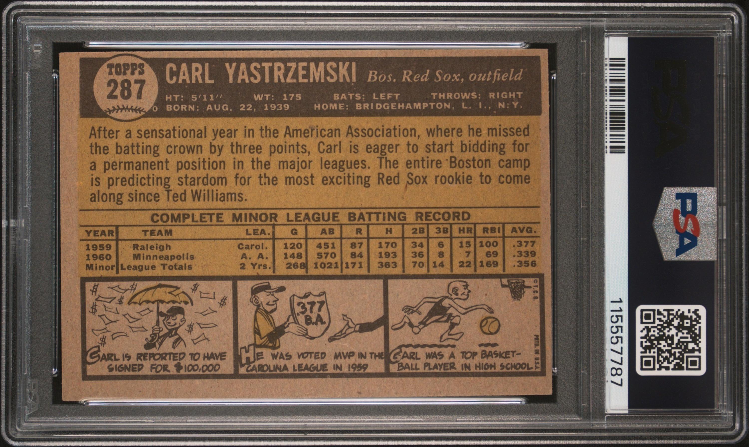 A 1961 Topps Carl Yastrzemski Baseball Card No. 287 (PSA 6 EX-MT) from The Collection of David Eisenhower