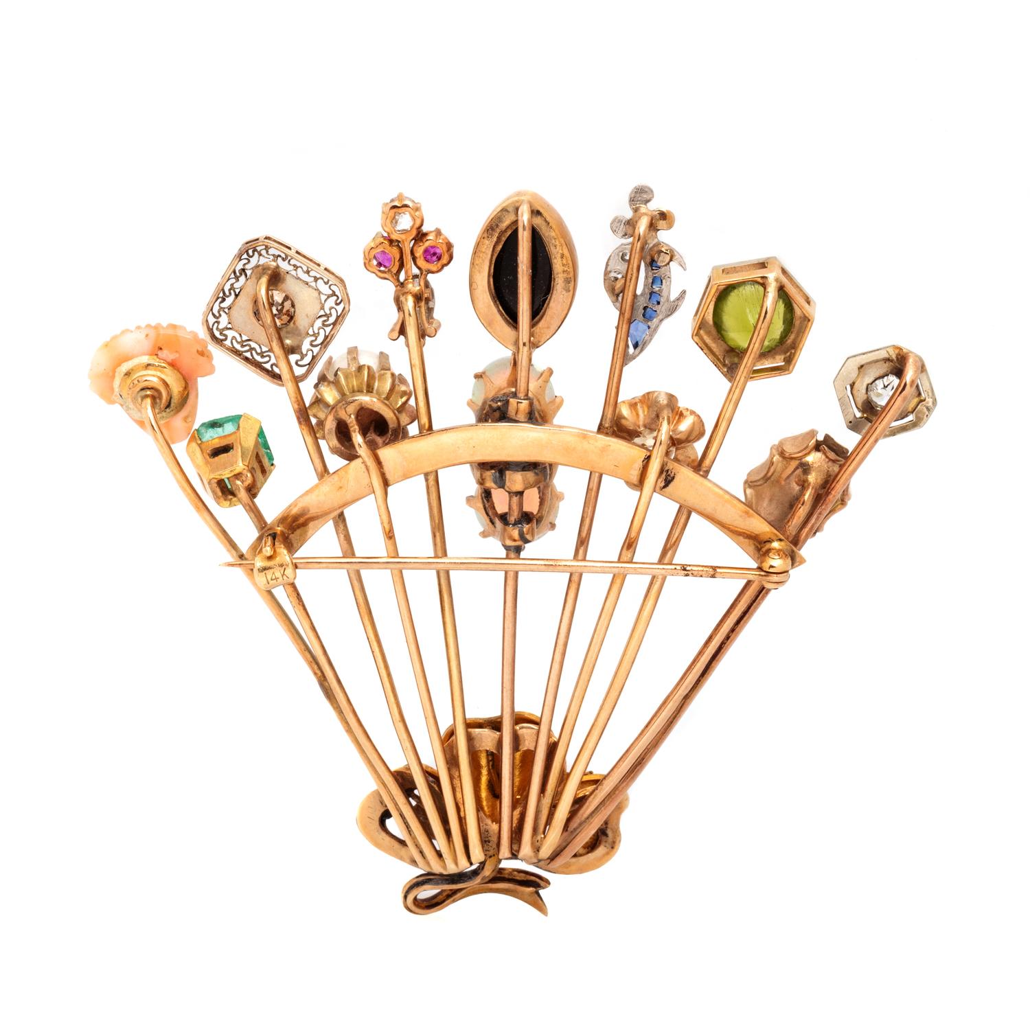 MULTIGEM AND DIAMOND STICKPIN BROOCH