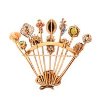 MULTIGEM AND DIAMOND STICKPIN BROOCH