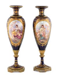 A Pair of Sèvres Style Gilt Metal Mounted Porcelain Vases