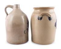 Two Cobalt-Decorated Stoneware Vessels