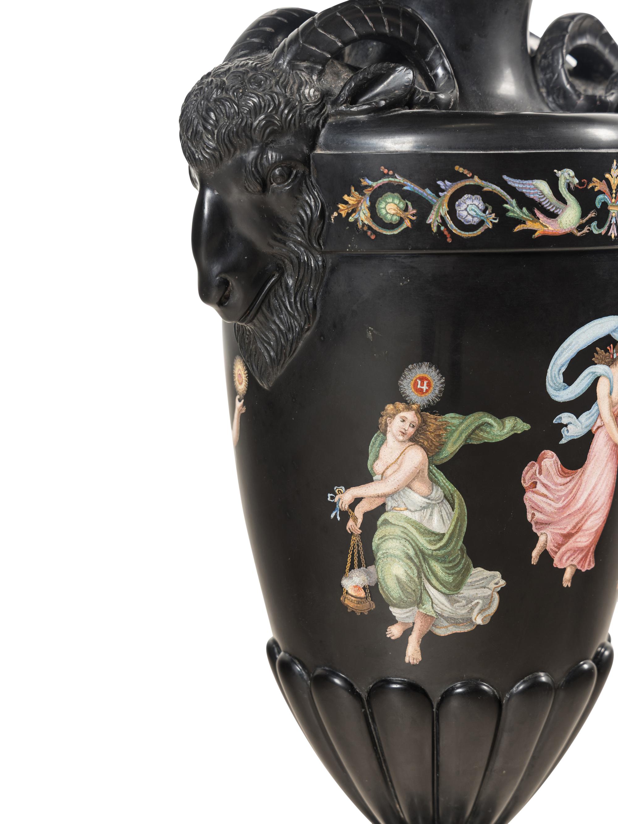 An Italian Neoclassical Black Belgian Marble and Micromosaic Vase