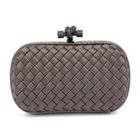 Bottega Veneta, Knot Clutch in Intrecciato Grey Satin & Snakeskin