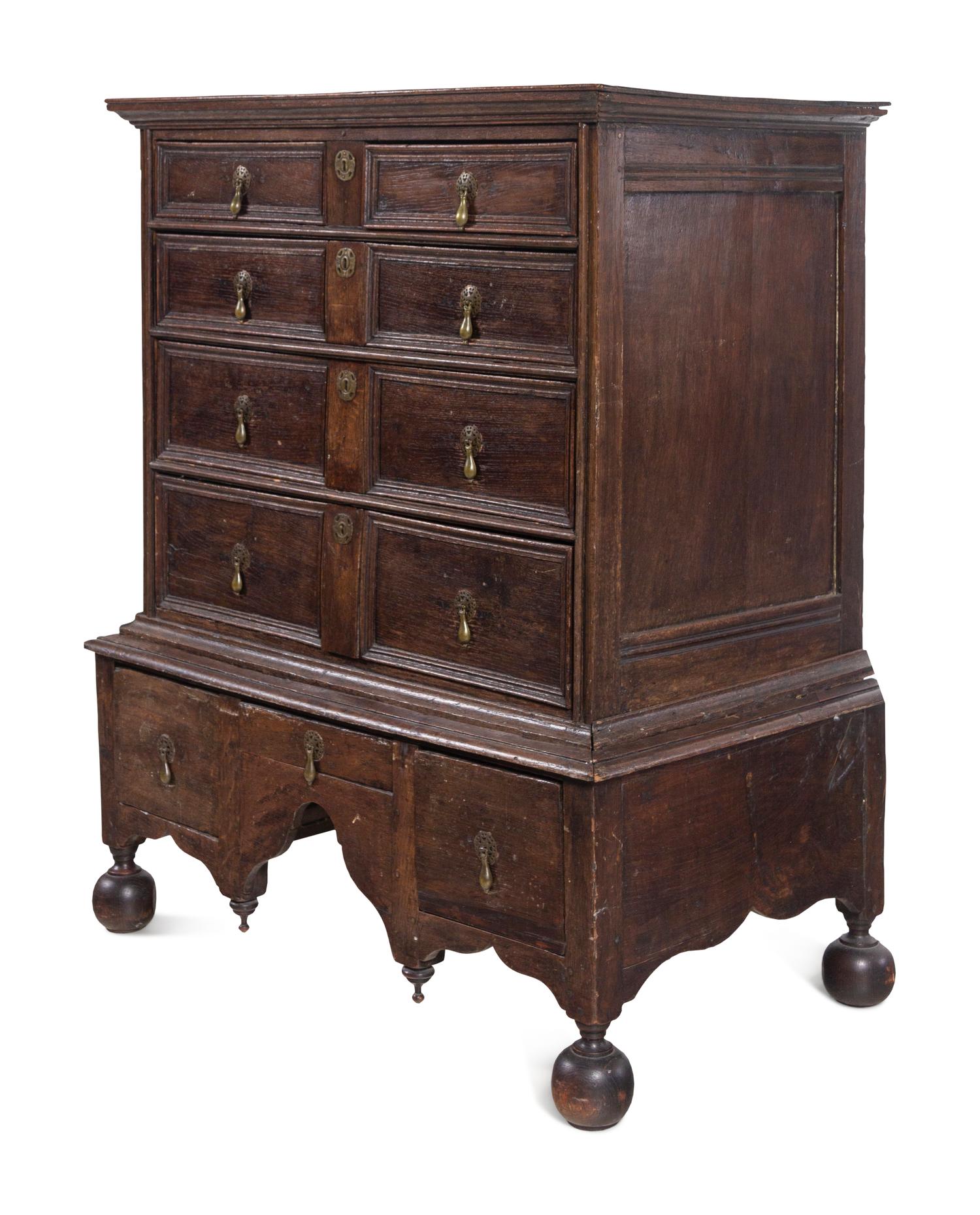 A William and Mary Oak Chest on Stand