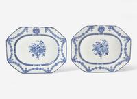 A Pair of Chinese Export Cobalt-Decorated Porcelain Armorial Serving Platters
