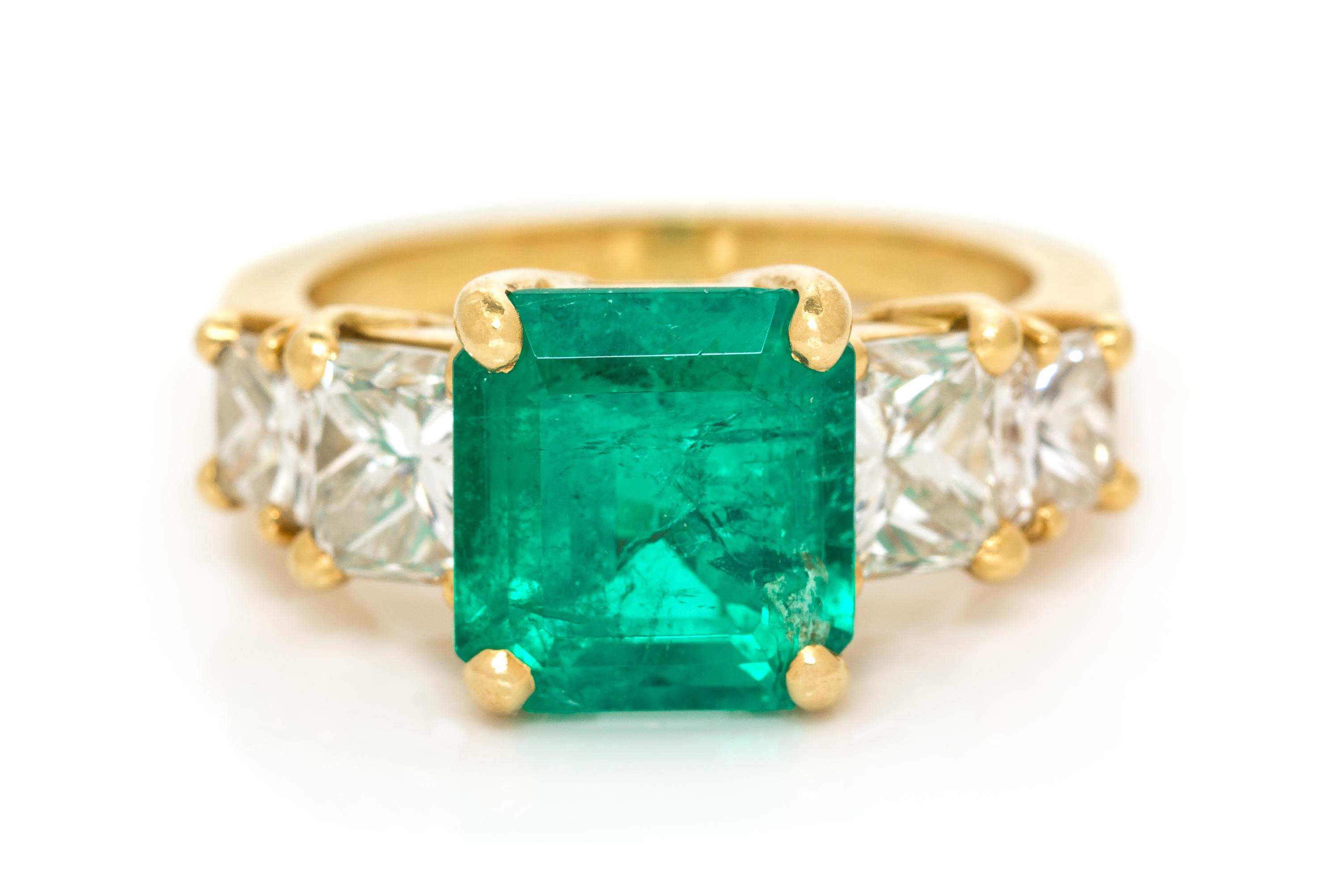 FRENCH, COLOMBIAN EMERALD AND DIAMOND RING