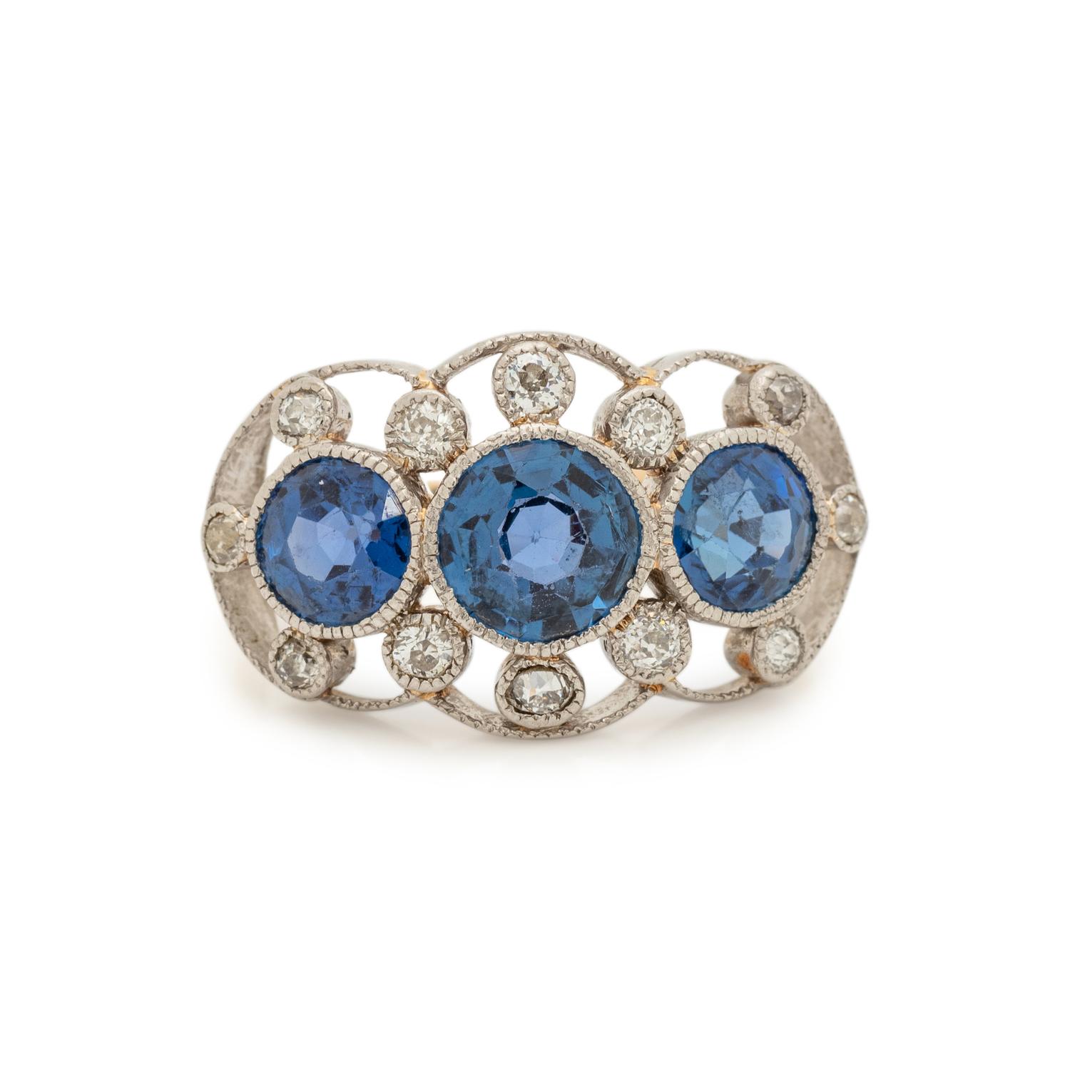 ANTIQUE, SAPPHIRE AND DIAMOND RING