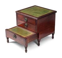 A Set of English Mahogany and Tooled Leather Bed Steps