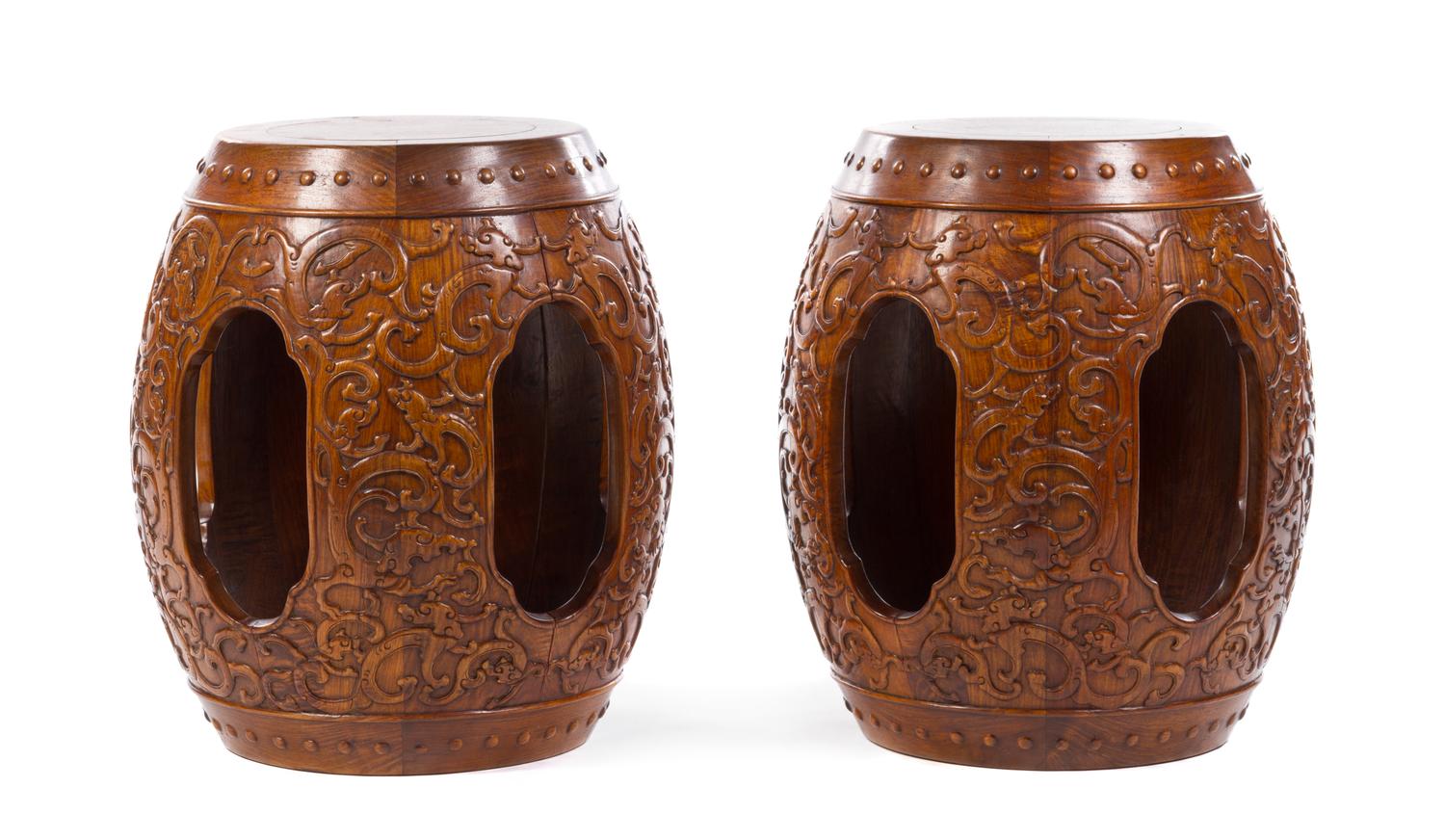 Pair of Chinese Carved Hardwood Stools 18TH/19TH CENTURY Height 20 1/8 inches. — 18TH/19TH CENTURY