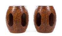 Pair of Chinese Carved Hardwood Stools 18TH/19TH CENTURY Height 20 1/8 inches. — 18TH/19TH CENTURY