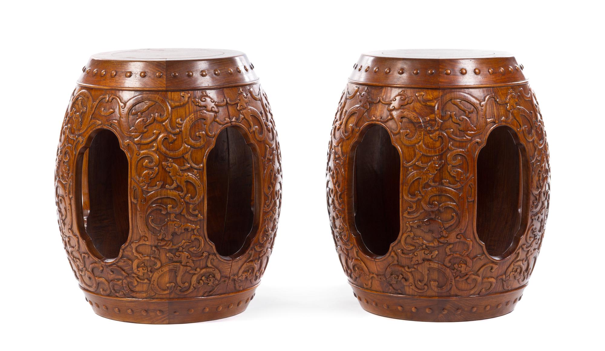 Pair of Chinese Carved Hardwood Stools 18TH/19TH CENTURY Height 20 1/8 inches. — 18TH/19TH CENTURY