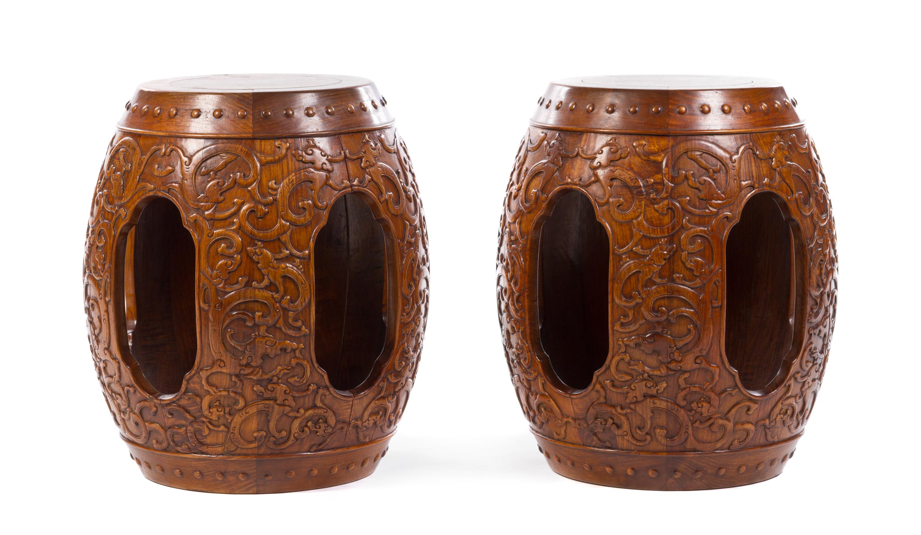 Pair of Chinese Carved Hardwood Stools 18TH/19TH CENTURY Height 20 1/8 inches. — 18TH/19TH CENTURY