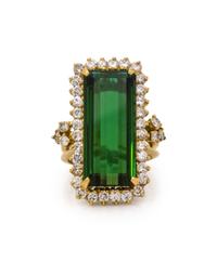 GREEN TOURMALINE AND DIAMOND RING