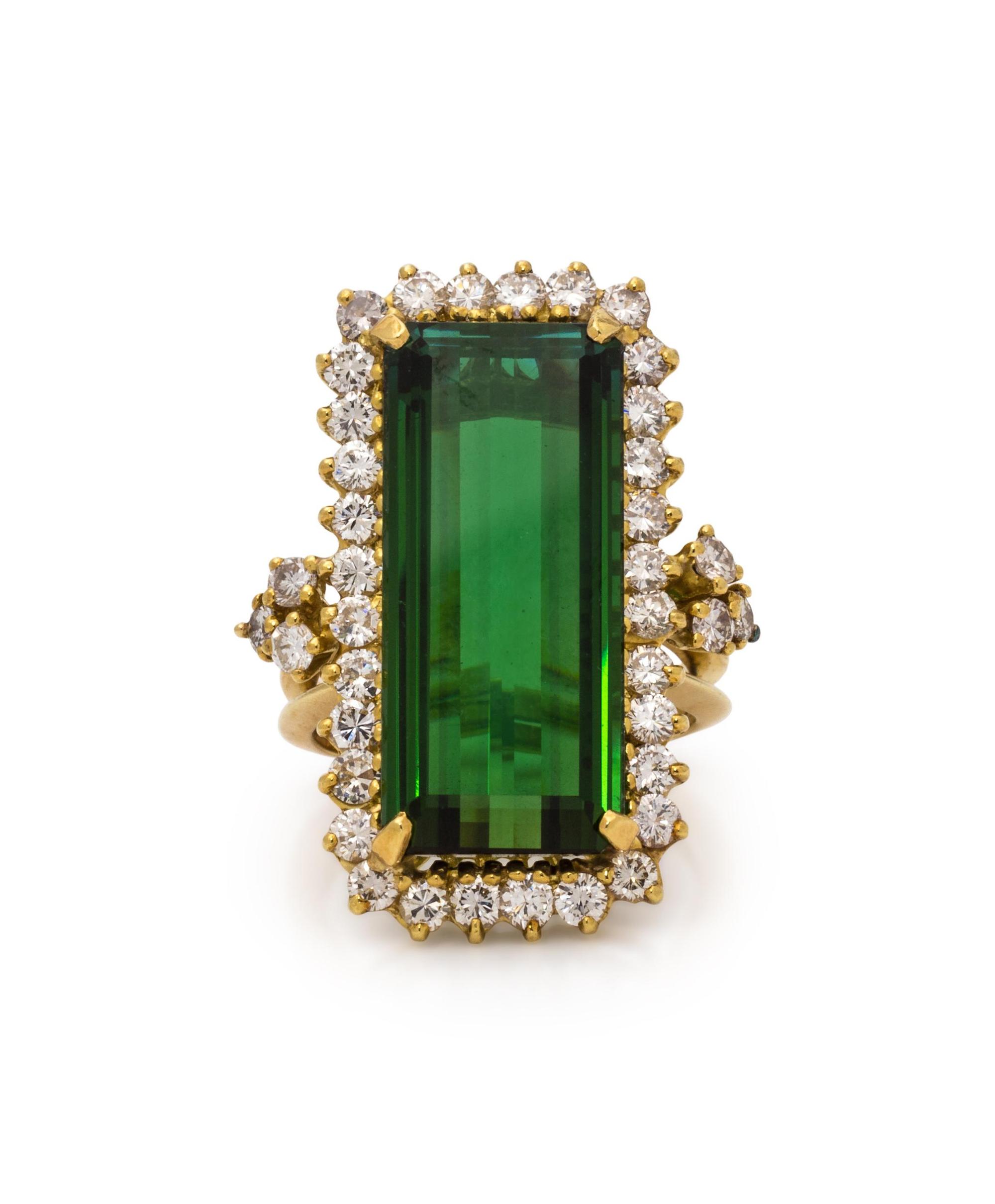 GREEN TOURMALINE AND DIAMOND RING