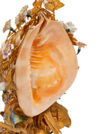 A Louis XV Style Gilt Bronze, Porcelain and Seashell Mounted Sea Motif Lamp