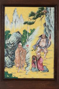 A Pair of Chinese Famille Rose Porcelain Inset Hardwood Wall Panels