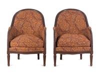 A Pair of Louis XVI Style Carved Mahogany Bergères