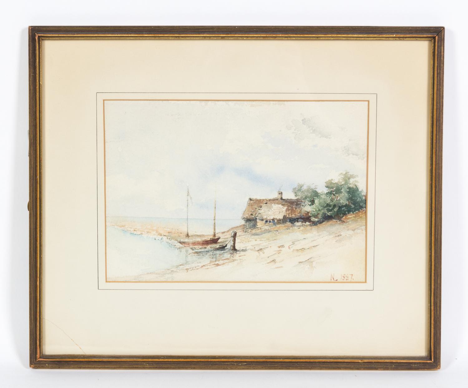 Artist Unknown, (19th century), Seascape with Hut, 1887 (together with two etchings, Notre Dame, Paris, Canal Scene and Rothenburg)