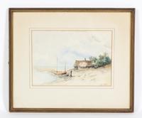 Artist Unknown, (19th century), Seascape with Hut, 1887 (together with two etchings, Notre Dame, Paris, Canal Scene and Rothenburg)