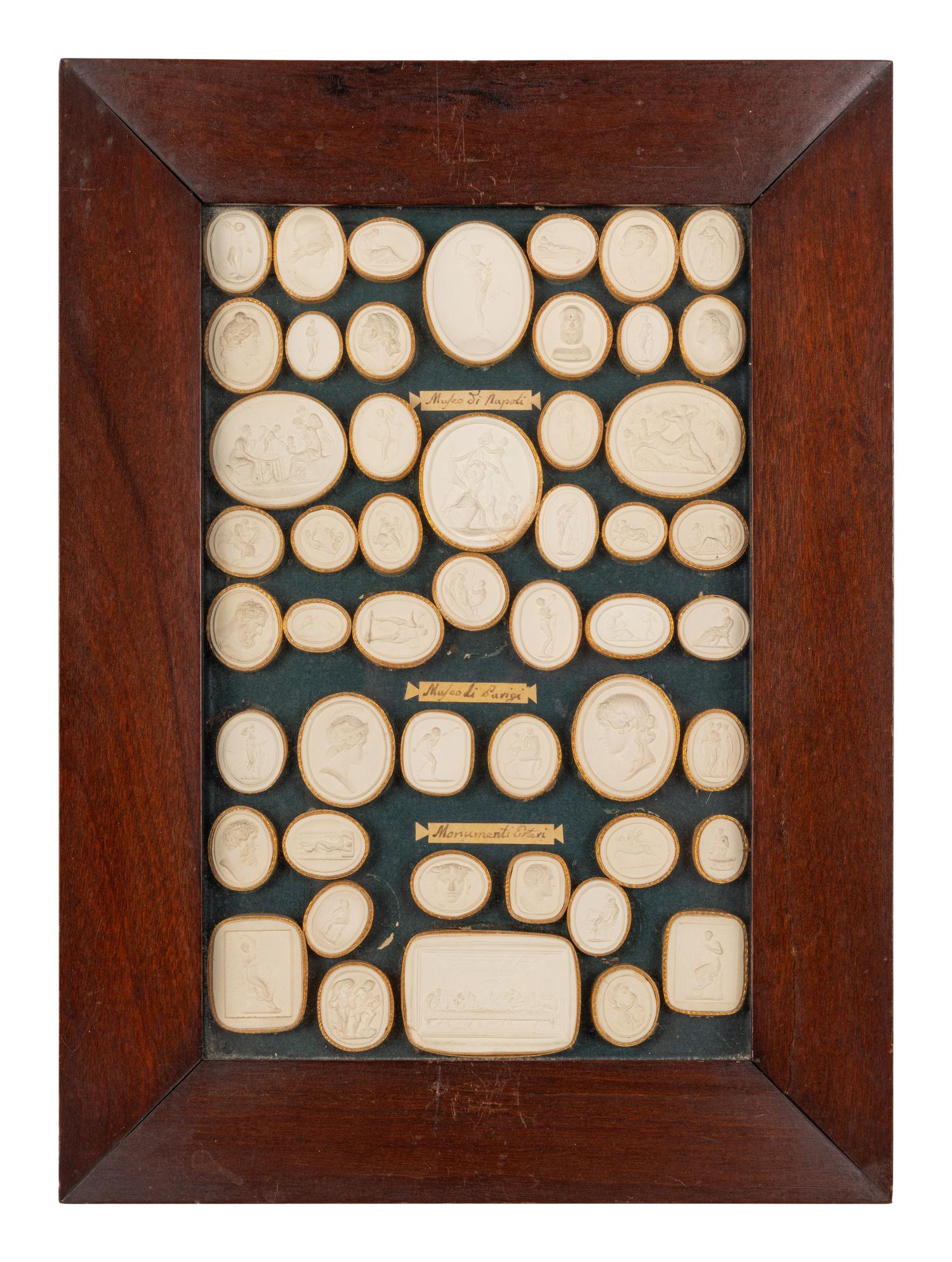 A Collection of Grand Tour Style Plaster Intaglios in Four Frames