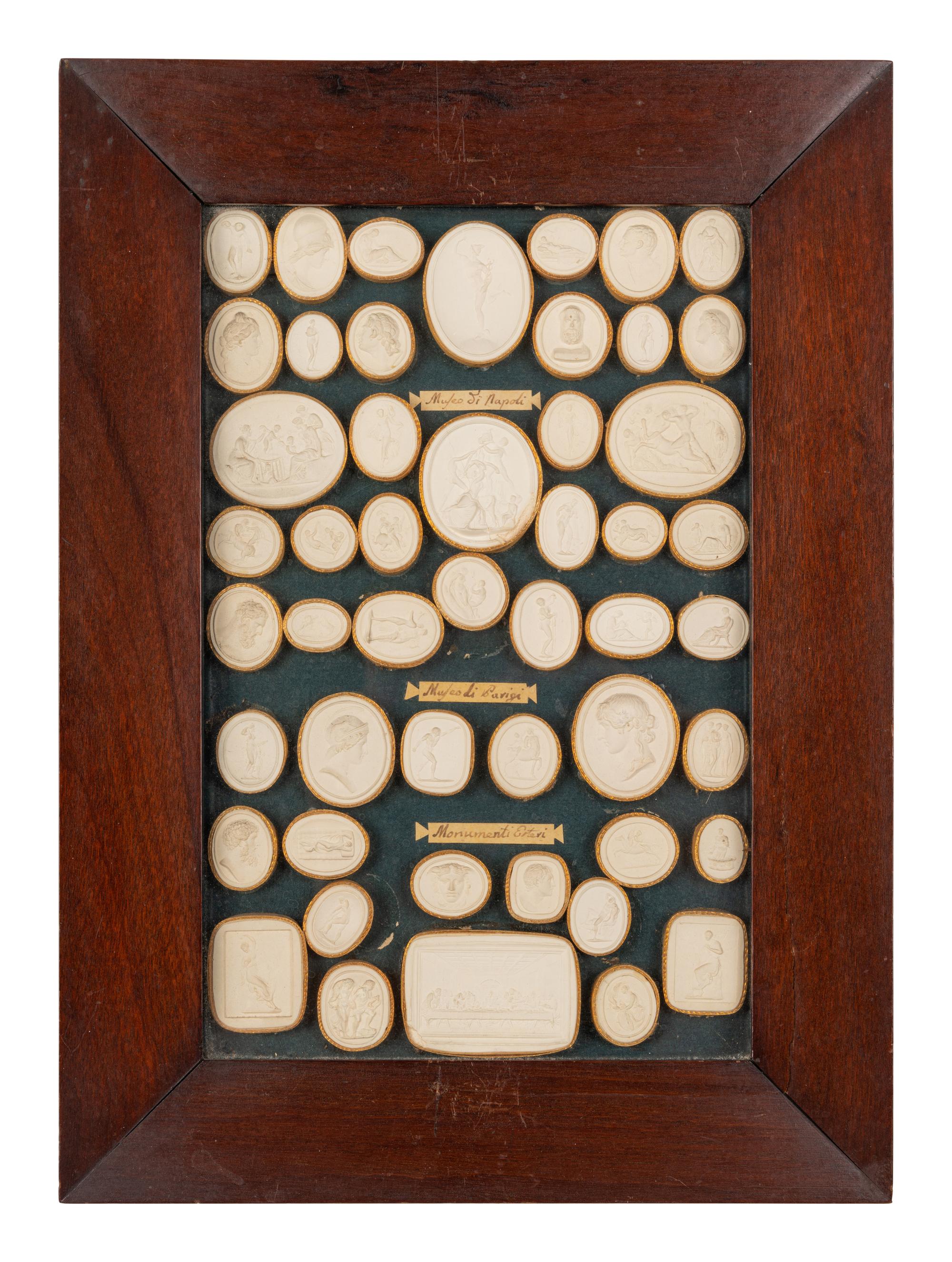 A Collection of Grand Tour Style Plaster Intaglios in Four Frames
