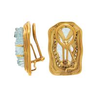 Aquamarine, Diamond, Cultured Pearl, and Yellow Gold Earrings