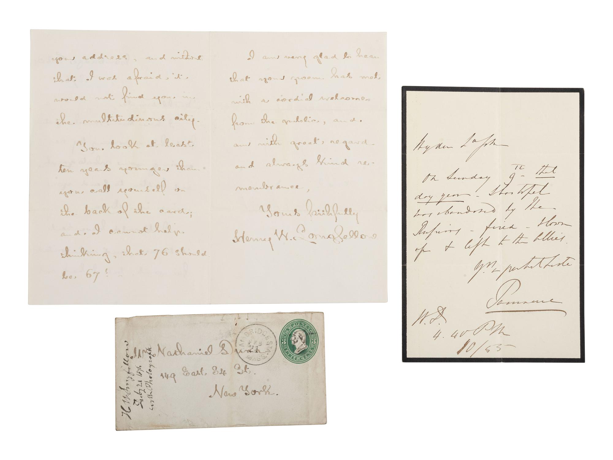 [LITERATURE]. LONGFELLOW, Henry Wadsworth. ALS with cover. [ With: ] ALS from Lord Panmore.