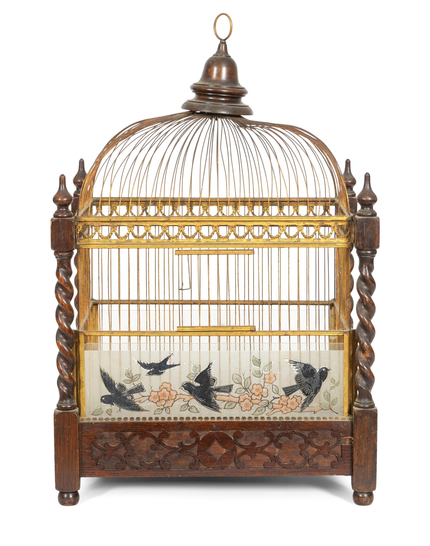 A Reverse-Painted Glass-Inset Birdcage