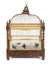A Reverse-Painted Glass-Inset Birdcage