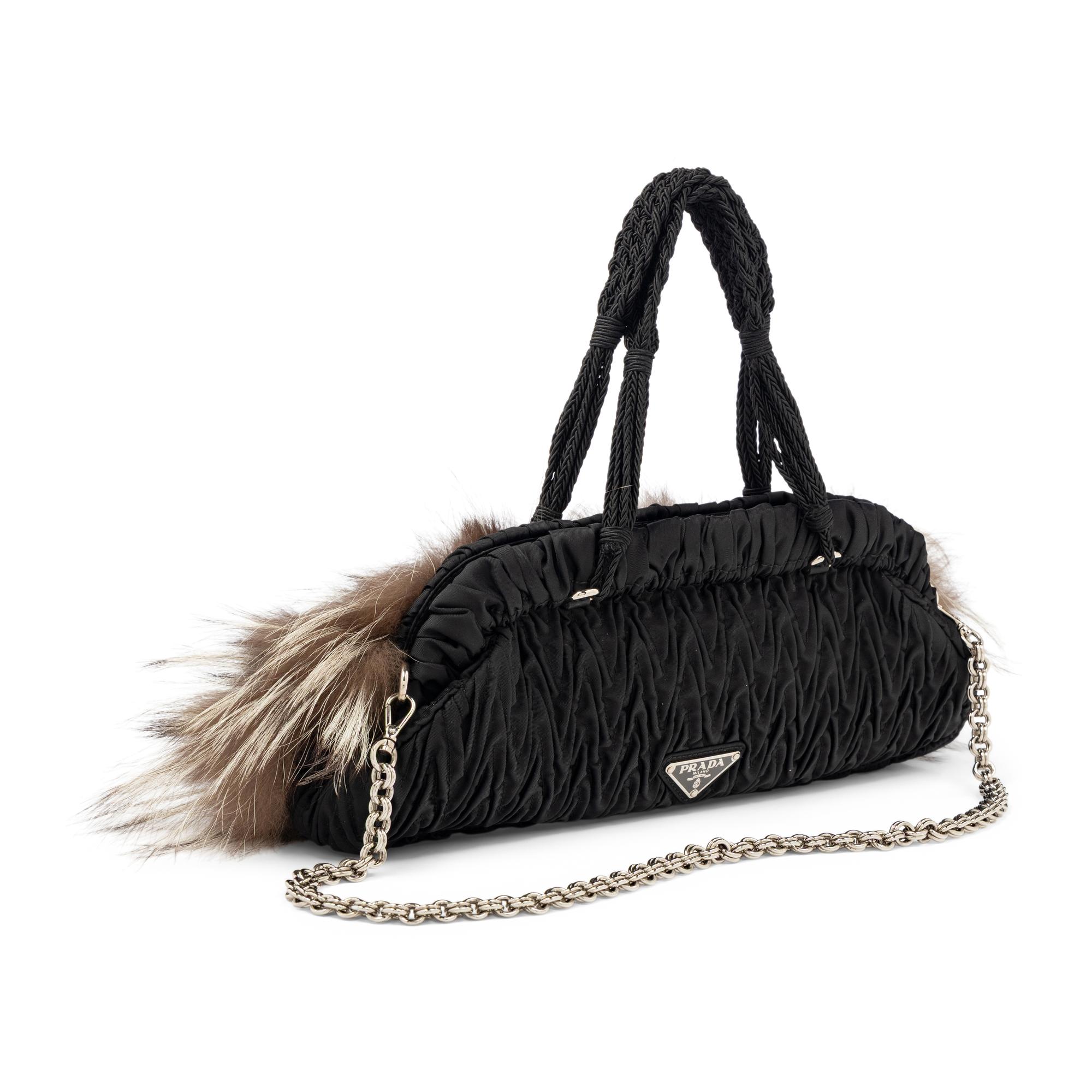 PRADA, FOX FUR & NYLON HANDBAG