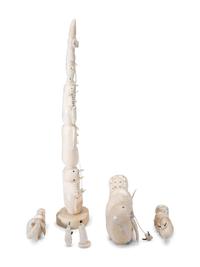 Carved Walrus Ivory Sculptures, with Baleen Inlay