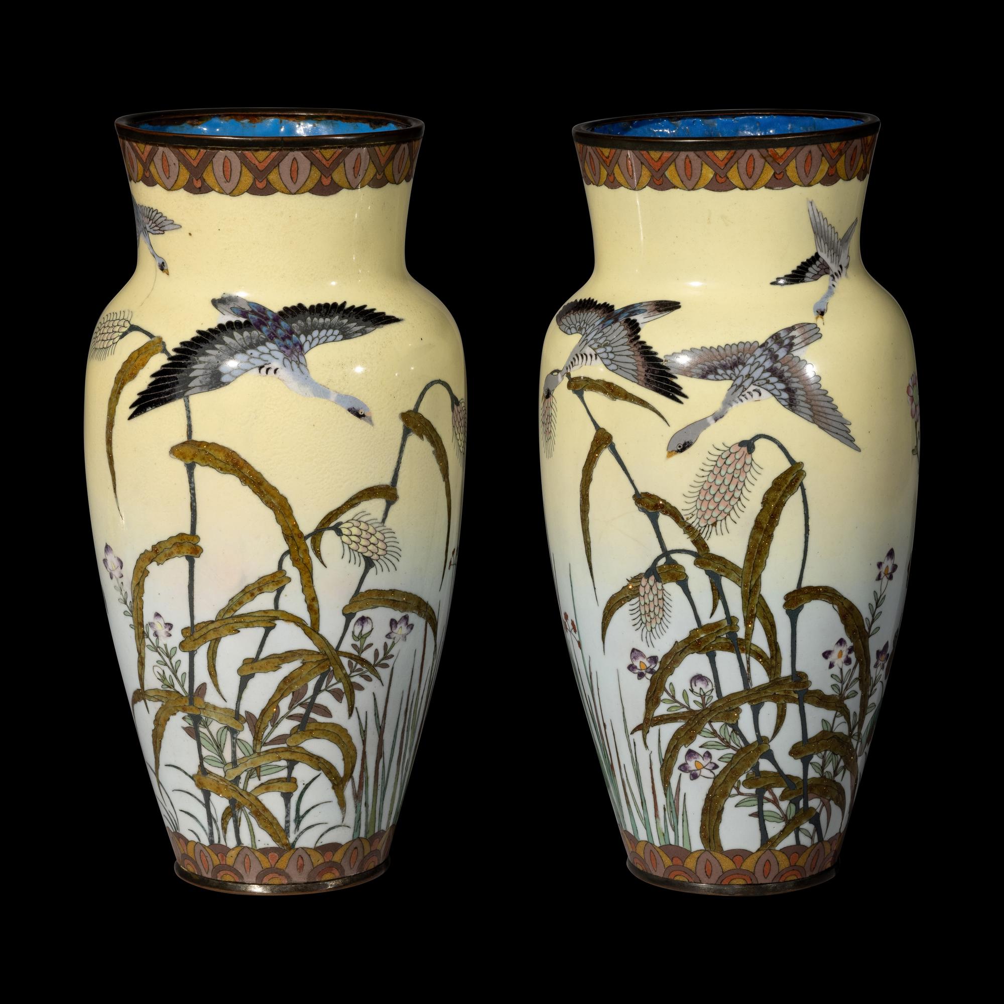 A Pair of Japanese Cloisonné Enamel Vases