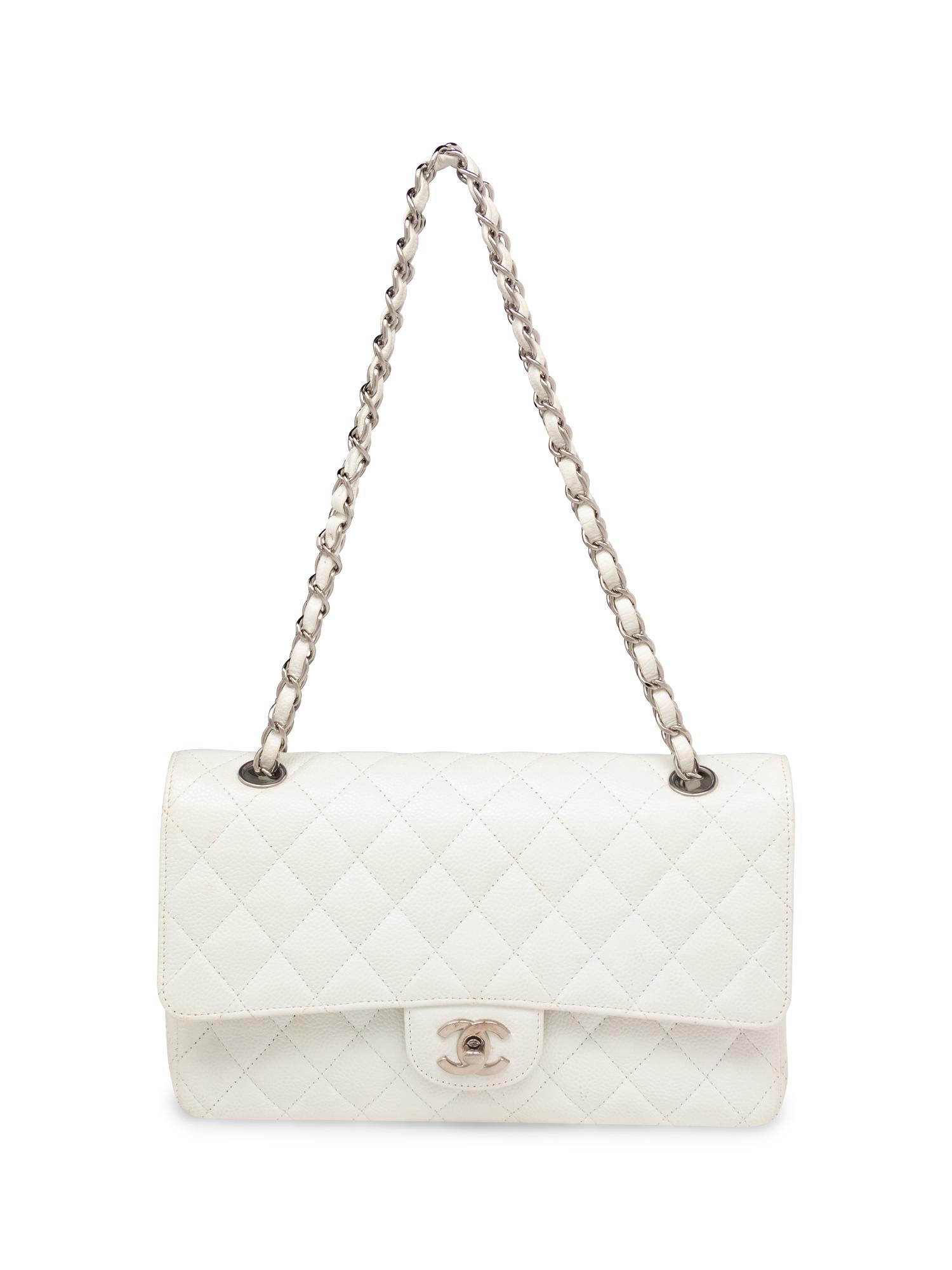 Chanel Medium Classic Flap Bag in White Caviar Leather