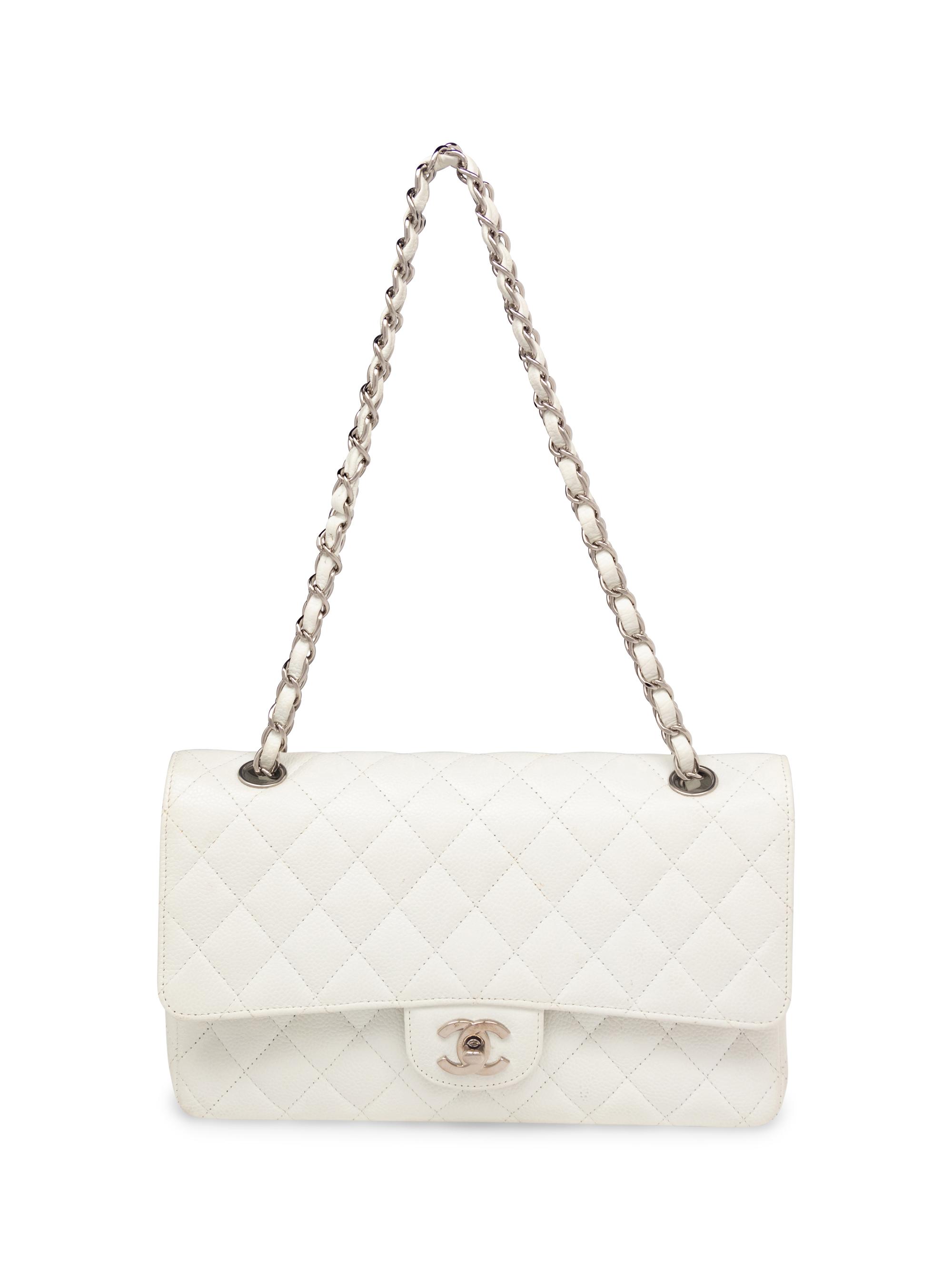 Chanel Medium Classic Flap Bag in White Caviar Leather