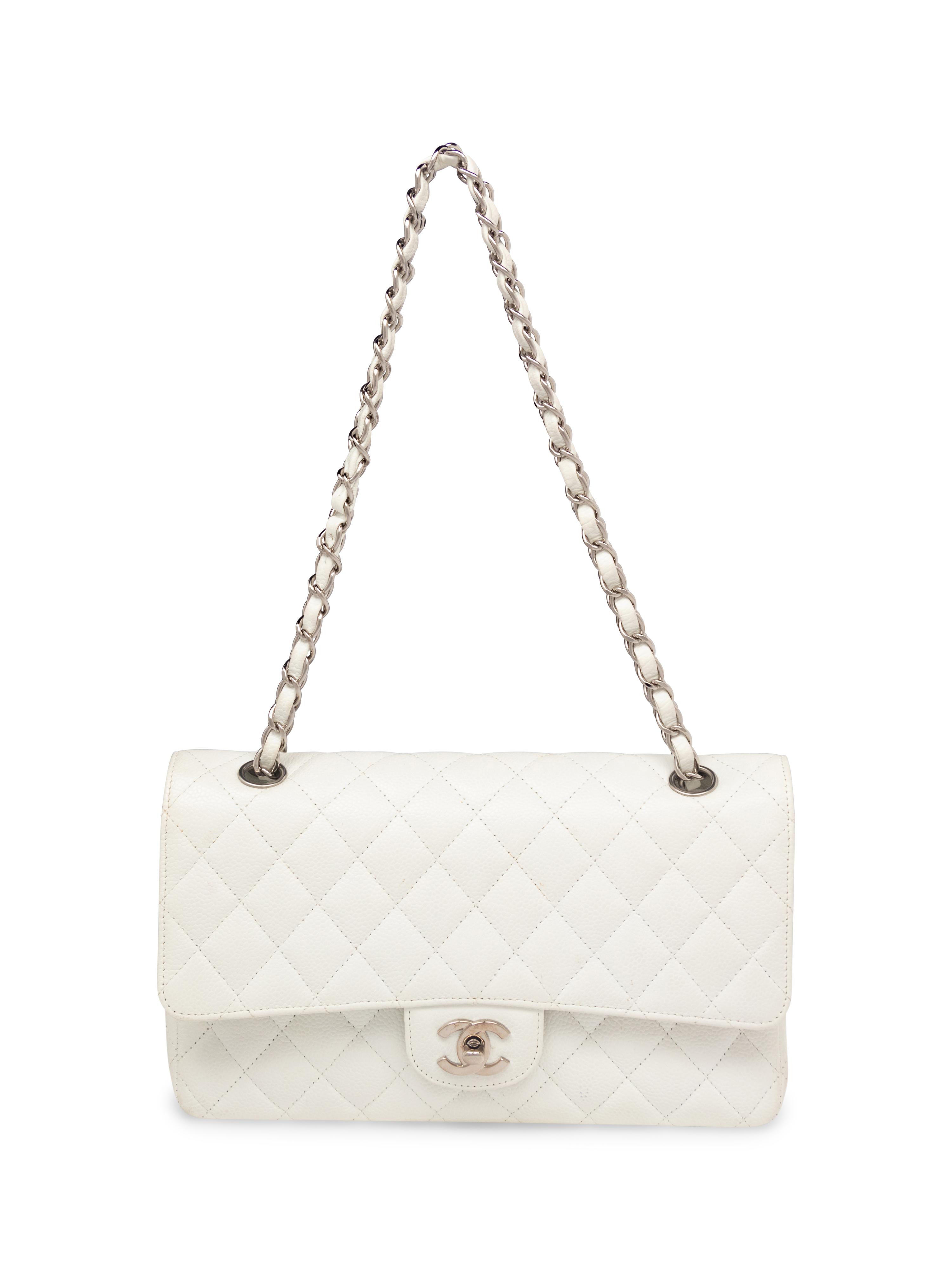 Chanel Medium Classic Flap Bag in White Caviar Leather