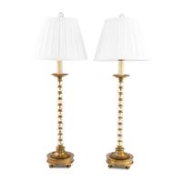 A Pair of Brass and Glass Table Lamps