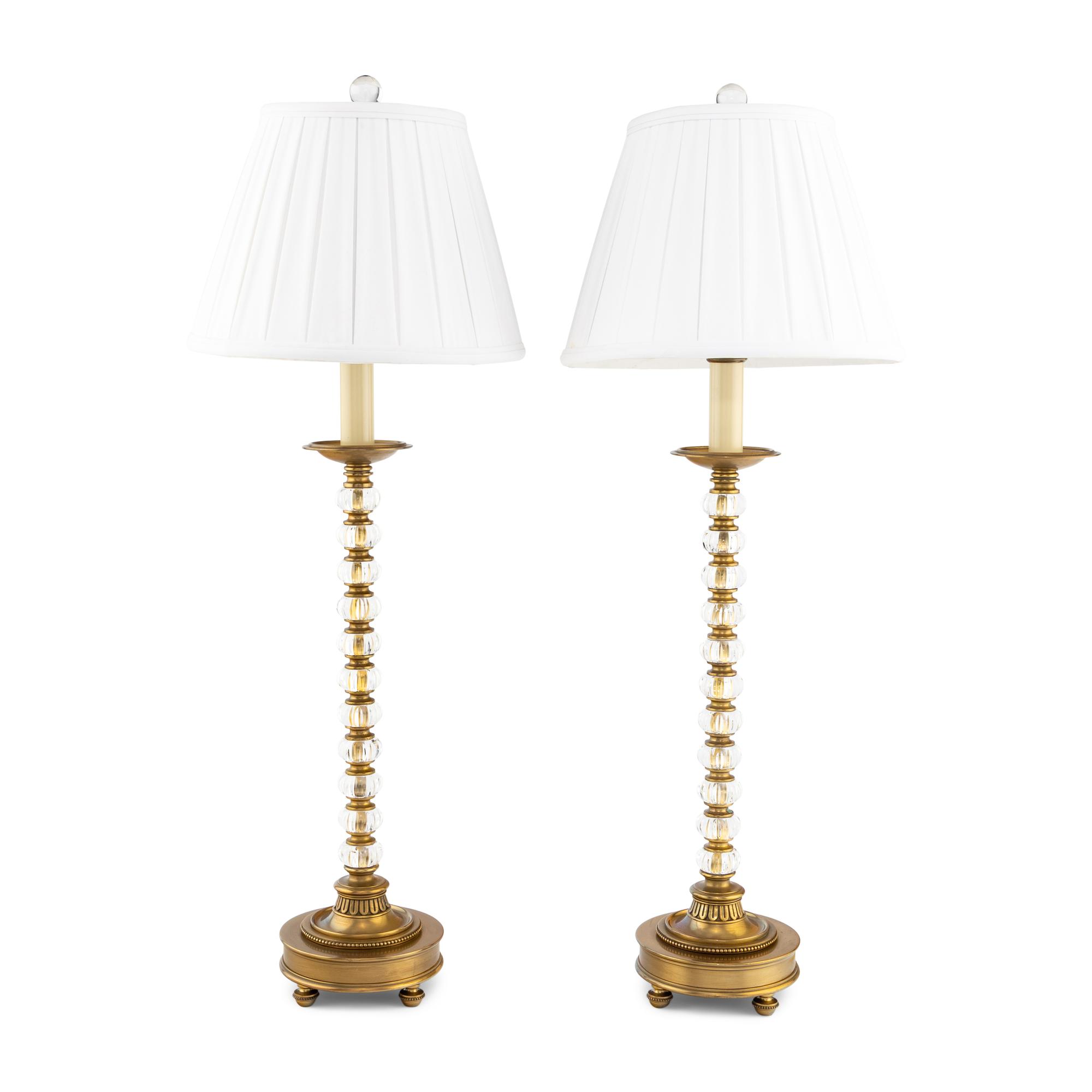 A Pair of Brass and Glass Table Lamps