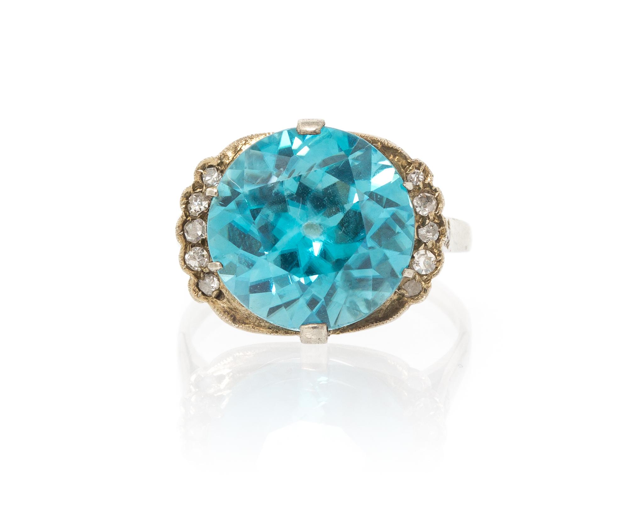 An Art Deco White Gold, Blue Zircon and Diamond Ring, 2.90 dwts.