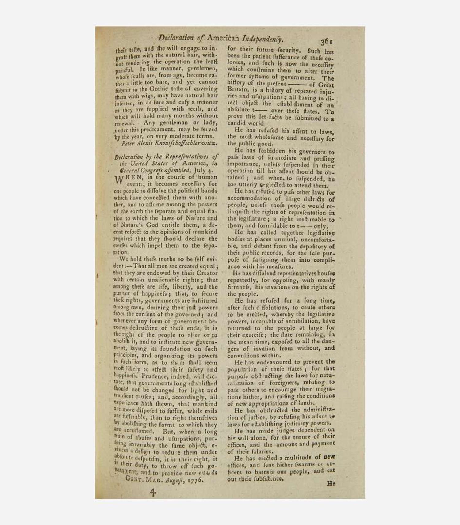 [American Revolution] [Declaration of Independence] Urban, Sylvanus (Edward Cave) The Gentleman's Magazine, and Historical Chronicle. Volume XLVI. For the Year M.DCCLXXVI