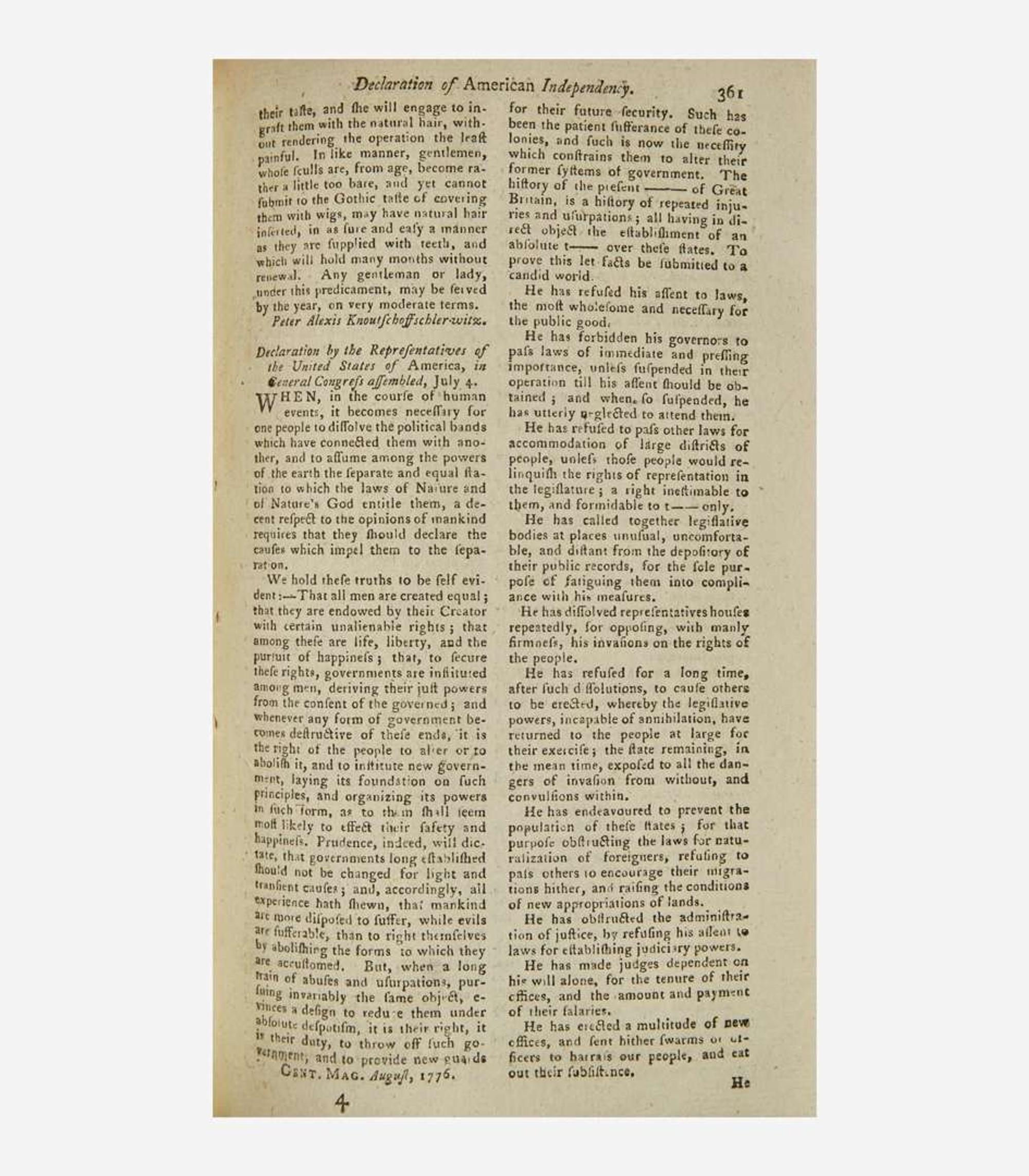 [American Revolution] [Declaration of Independence] Urban, Sylvanus (Edward Cave) The Gentleman's Magazine, and Historical Chronicle. Volume XLVI. For the Year M.DCCLXXVI