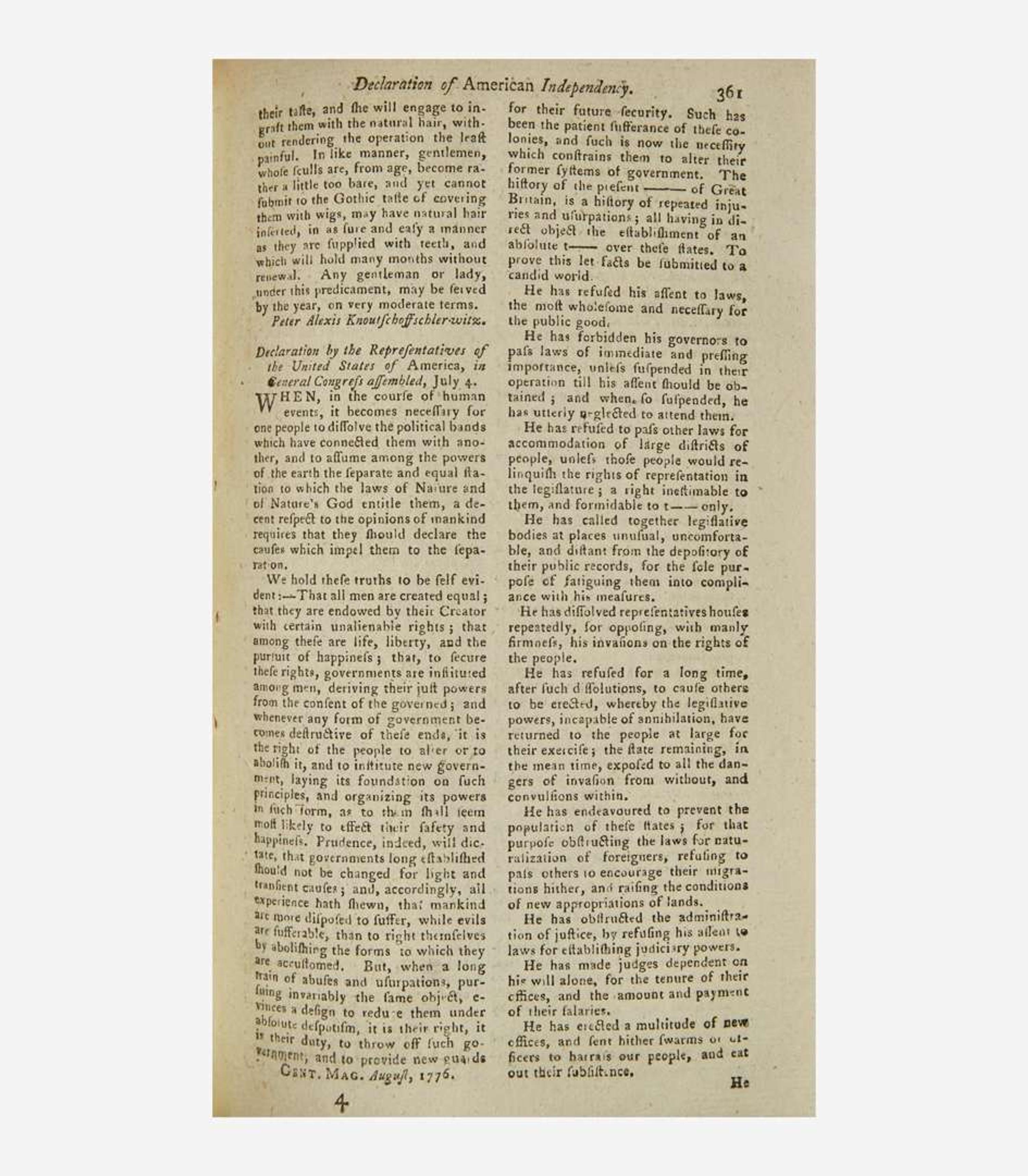 [American Revolution] [Declaration of Independence] Urban, Sylvanus (Edward Cave) The Gentleman's Magazine, and Historical Chronicle. Volume XLVI. For the Year M.DCCLXXVI