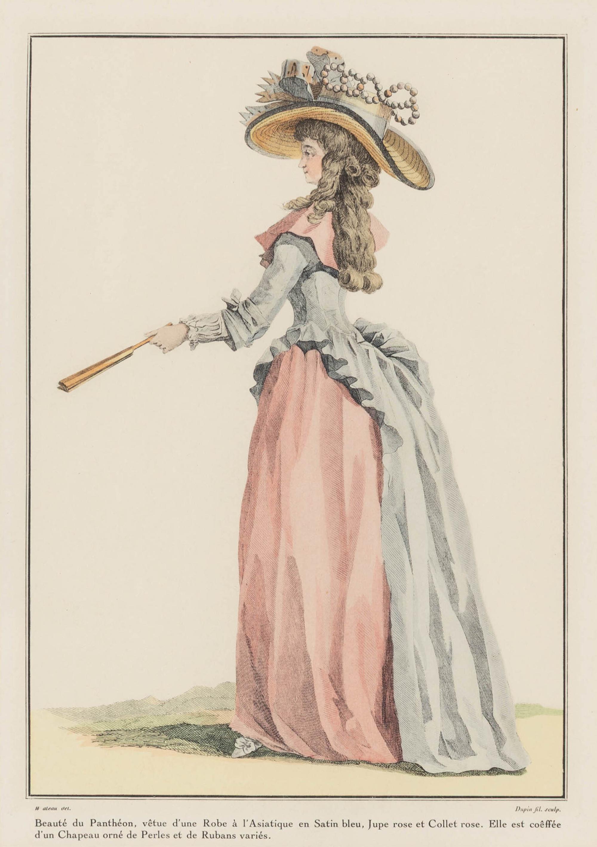 Two Sets of Four French Hand-Colored Costume Engravings