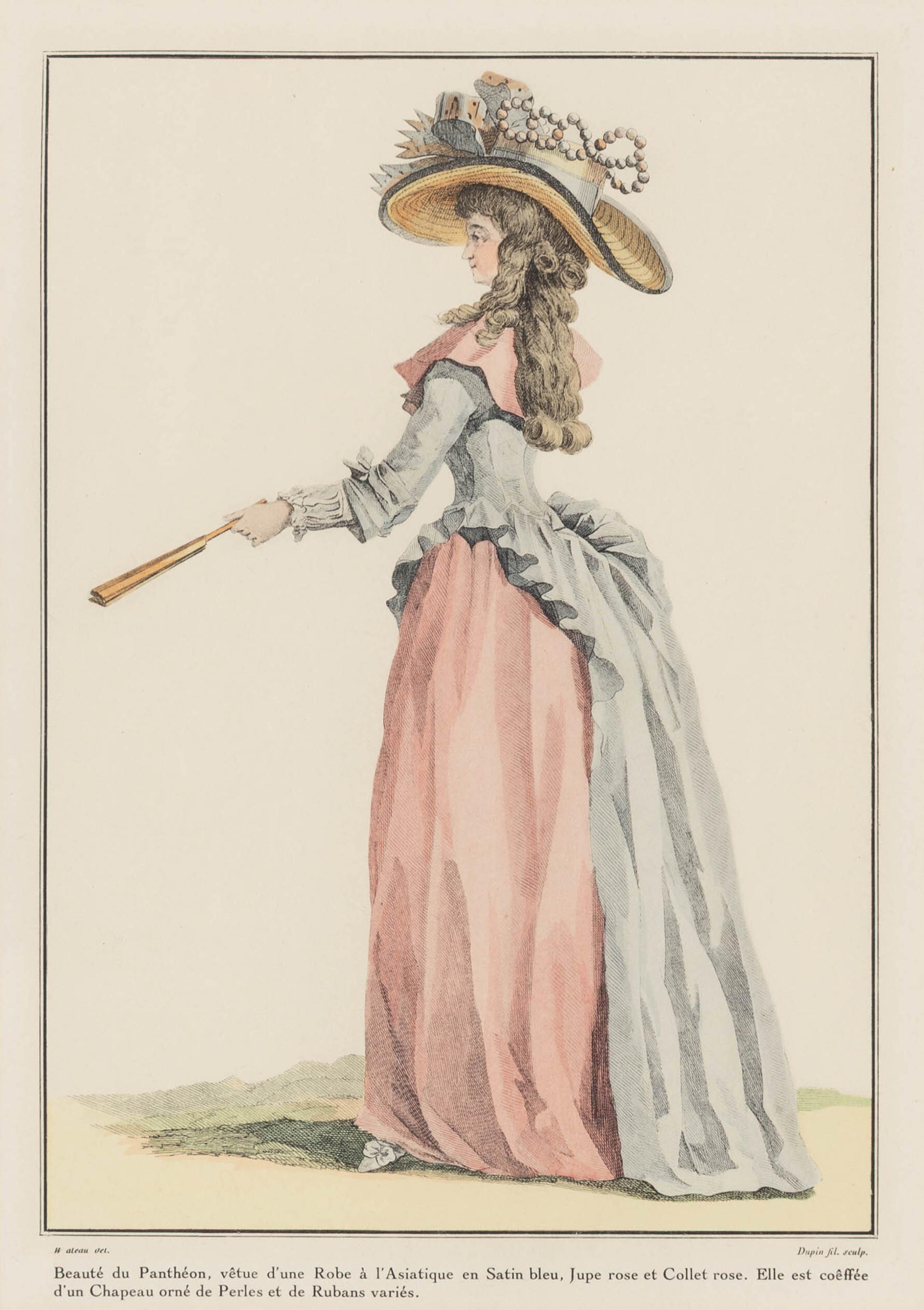 Two Sets of Four French Hand-Colored Costume Engravings