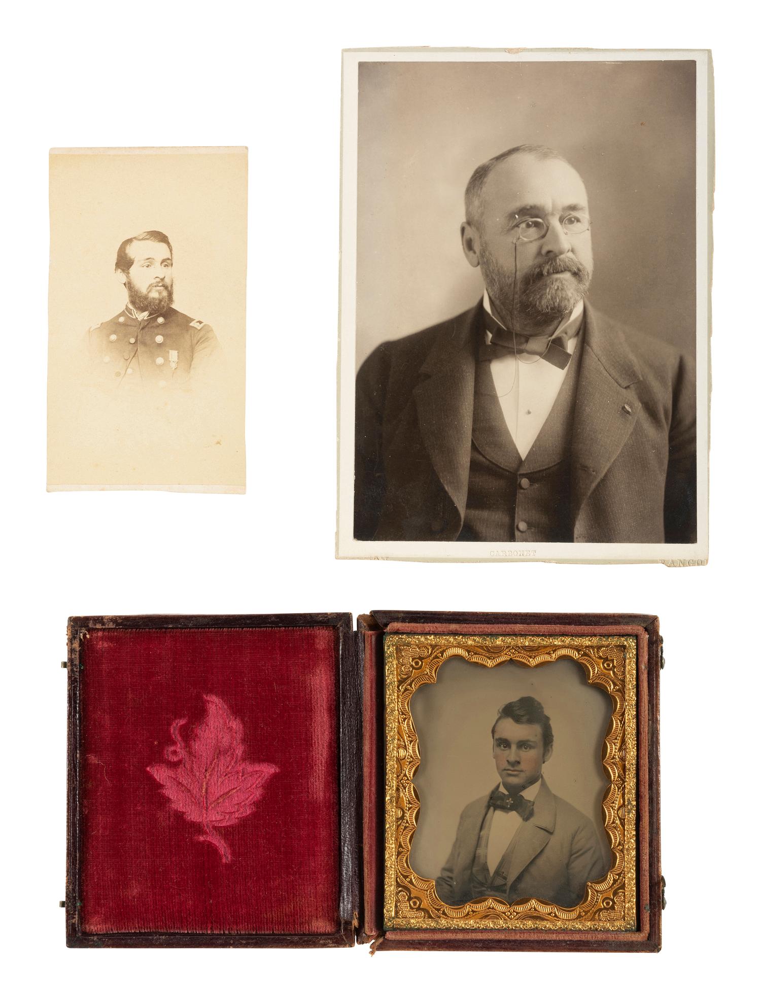 [CIVIL WAR]. A group of 4 images of General Charles Hamlin (1837-1911) and family, incl. pre-war ambrotype, descended directly in the family of Vice President Hannibal Hamlin.