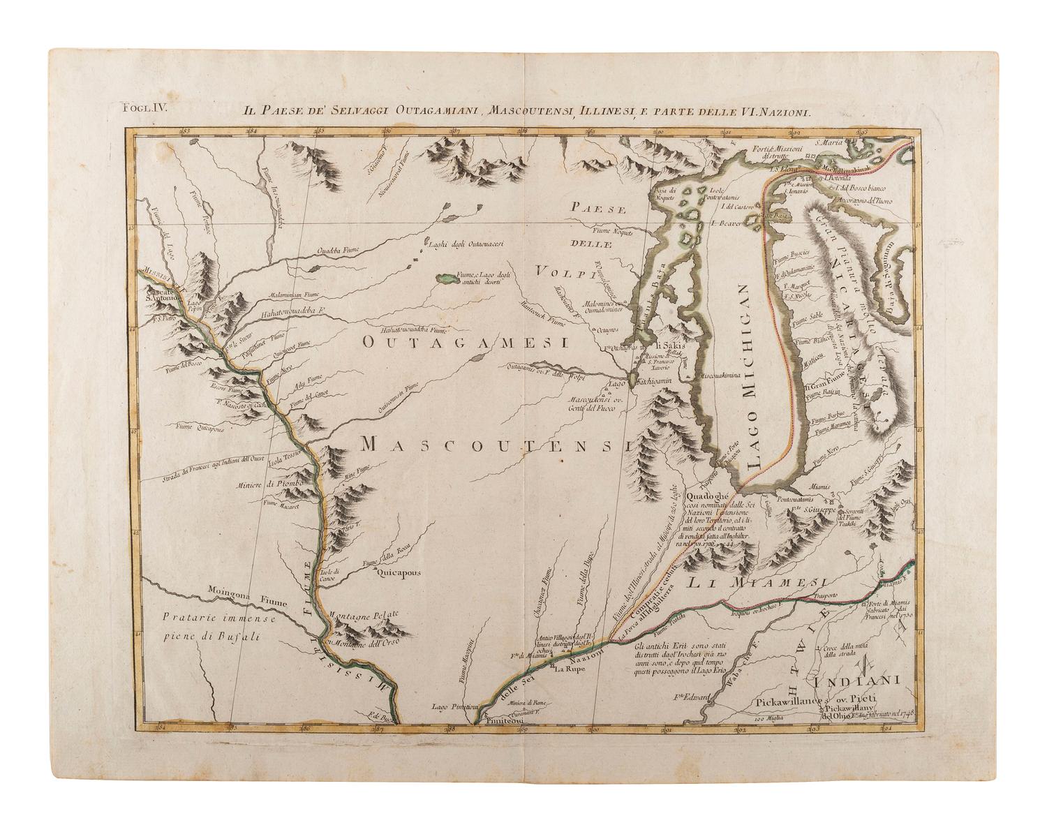 [MAPS & ATLASES]. ZATTA, Antonio (fl. 1757-1797). Il Paese de' Selvaggi Outagamiani, Mascoutensi, Illinesi, e Parte Delle VI. Nazioni. [Venice, 1778].