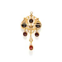 ART NOUVEAU, YELLOW GOLD AND GARNET PENDANT/BROOCH
