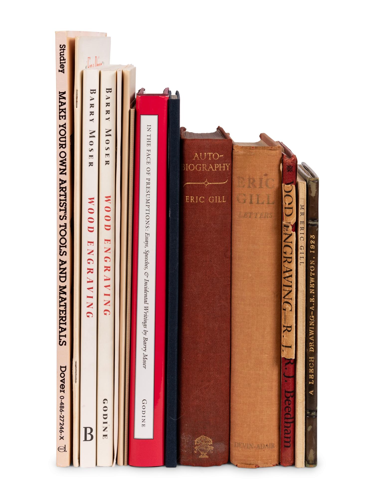 [WOOD ENGRAVING, ETC.]. Group of 16 works on wood engraving, book artists, printers and publishers from the library of Barry Moser. Most with his bookplate and/or signed by Moser.