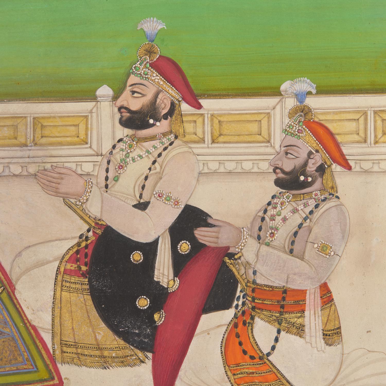 A Painting of Maharana Swarup Singh with Two Noble Men, Jodhpur, Rajasthan, Mewar School, Dated 1845