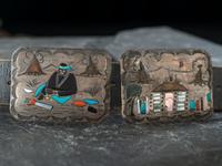 Navajo Silver Storyteller Concha Belt, with Inlay