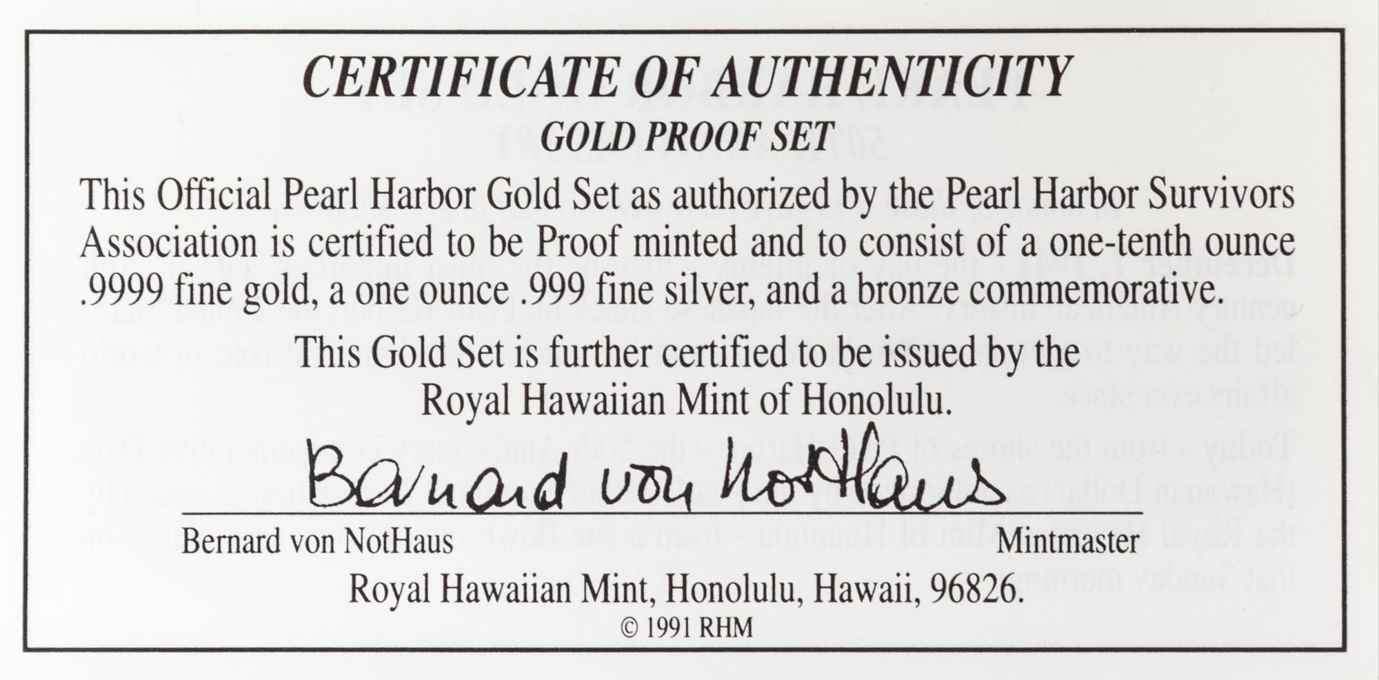 Royal Hawaiian Mint (1991), Pearl Harbor Anniversary Proof Set — Pearl Harbor 50th Anniversary Proof Set
